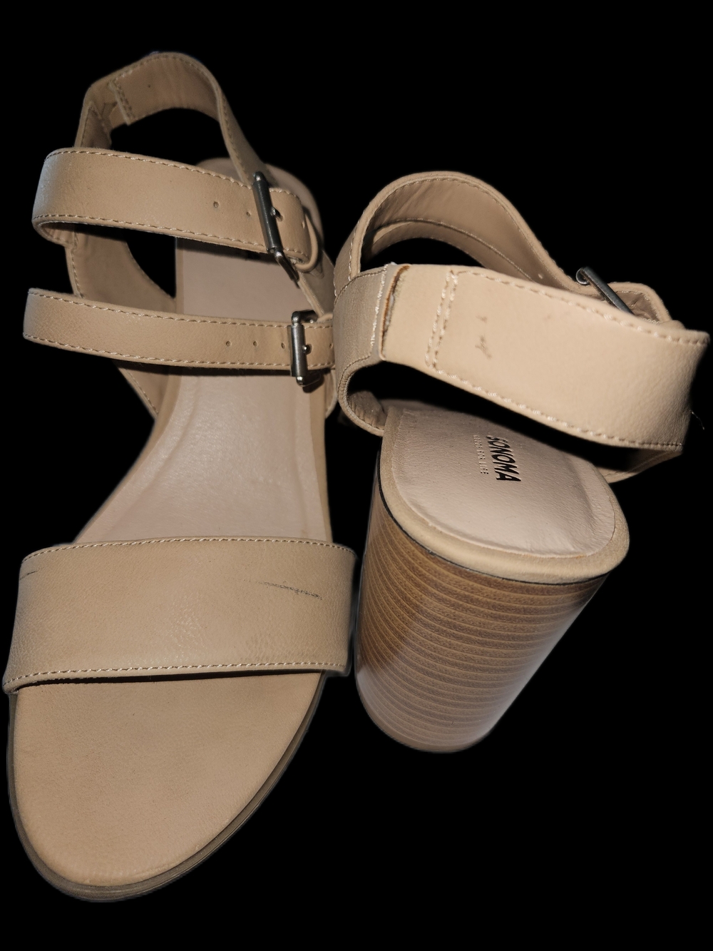 Nude Strappy Block Heel Sandals with Buckle Detail